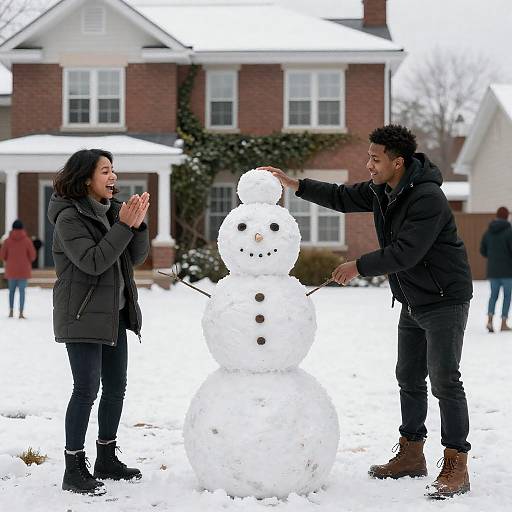 Joyful Snowman Building in Winter Wonderland