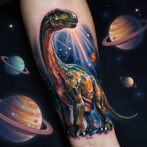 Cosmic Brachiosaurus Space Tattoo