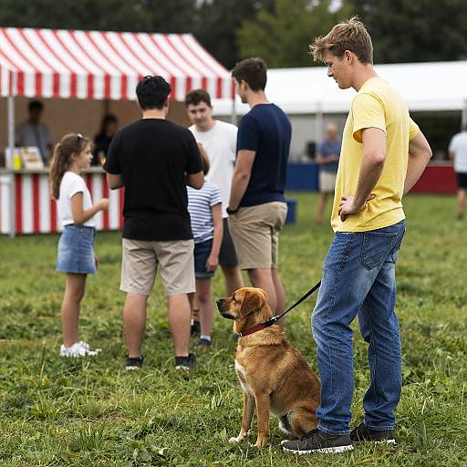Casual Fair Scene with Young Man and Dog
