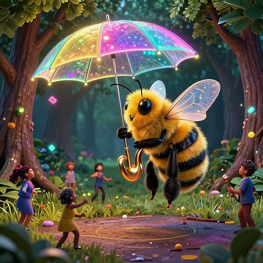 Jazz-Playing Human-Sized Bee Scene