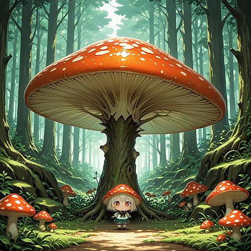 Chibi Girl in Enchanted Mushroom Forest