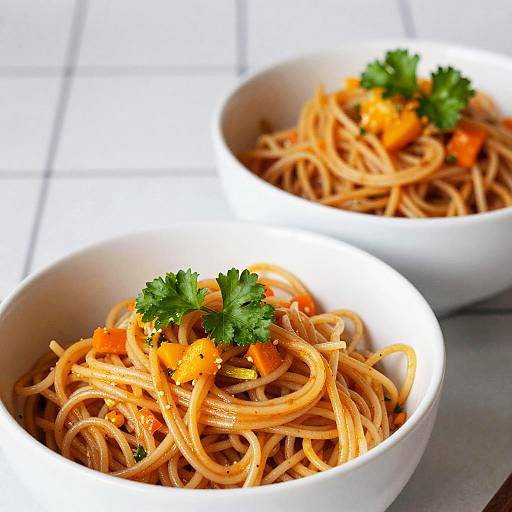 Bright Photo of Noodles with Parsley