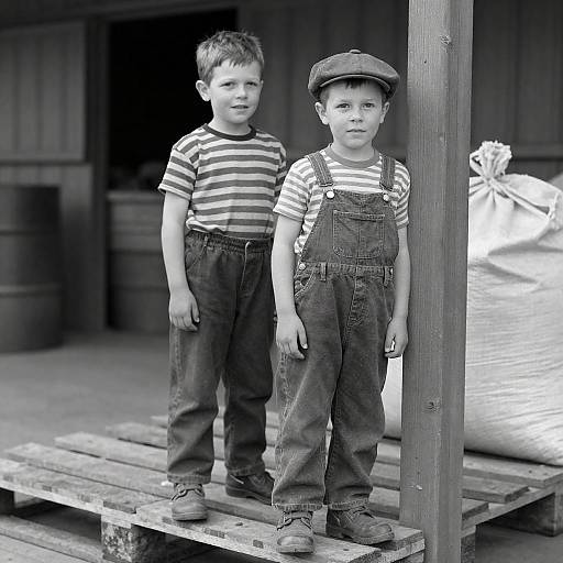 Vintage styled boys on pallets