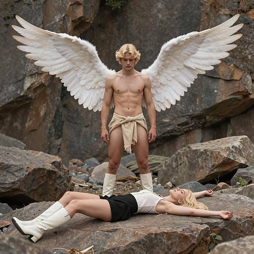 Angel Over Lifeless Woman in Contrast