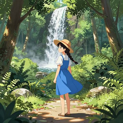 Anime Girl on Sunlit Forest Path