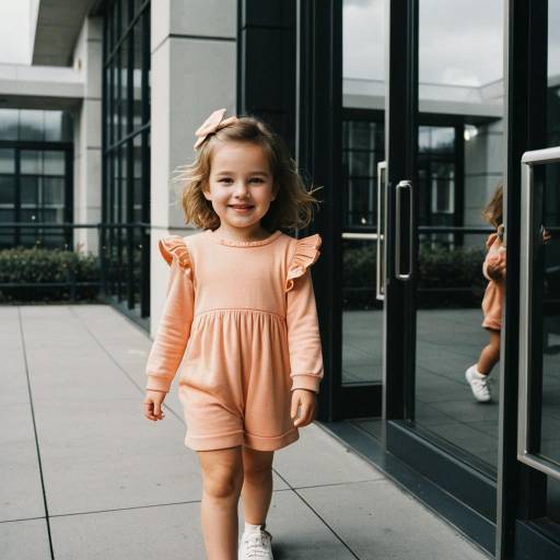 Toddler Girl in Peach Playsuit Outdoors