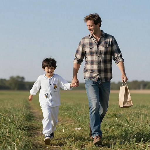 Joyful Moment in a Grassy Field