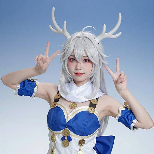 Cosplay Woman with White Antlers