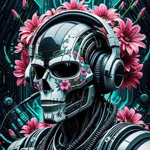 Floral Cyberpunk Android Musician Portrait
