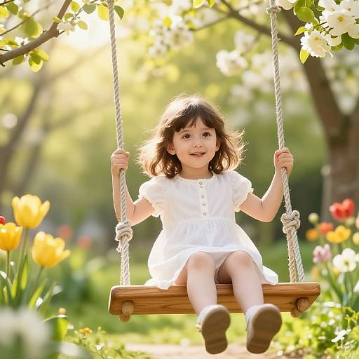 Young Girl on Swing in Garden