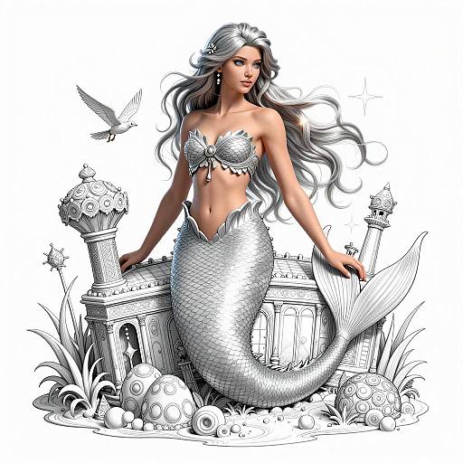Intricate Fantasy Mermaid Coloring Page