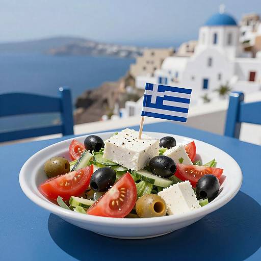 Vibrant Greek Salad with Coastal View