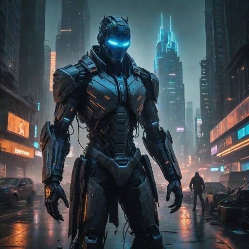 Dystopian Cityscape with Menacing Robots
