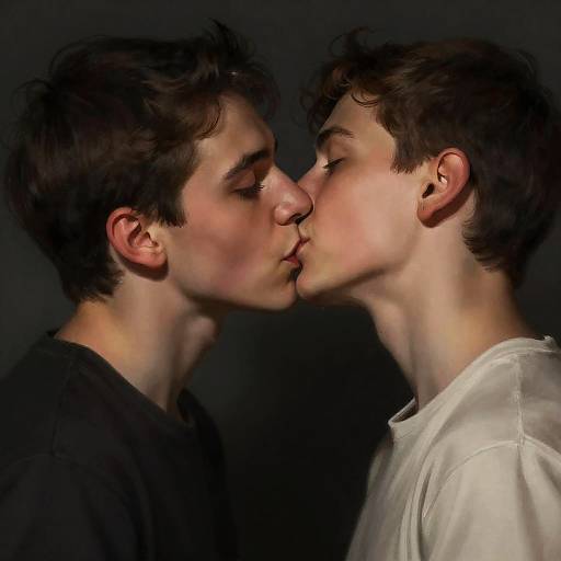 Dramatic Portrait of Two Men Kissing