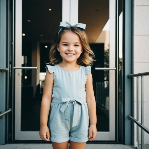 Smiling Toddler Girl in Light Blue Romper