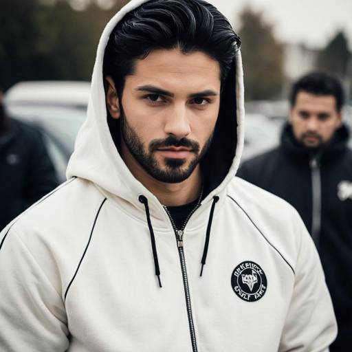 Man in White Hoodie with Beard Looking at Camera