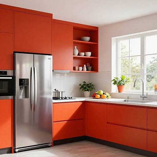 Modern Kitchen with Red-Orange Cabinets