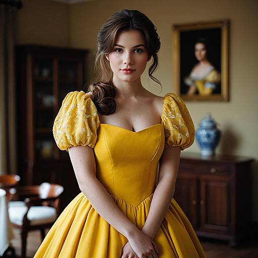 Elegant Woman in Yellow Belle Dress