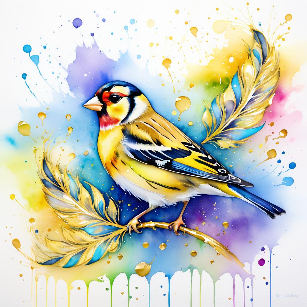 Dreamy Goldfinch in Vibrant Watercolour