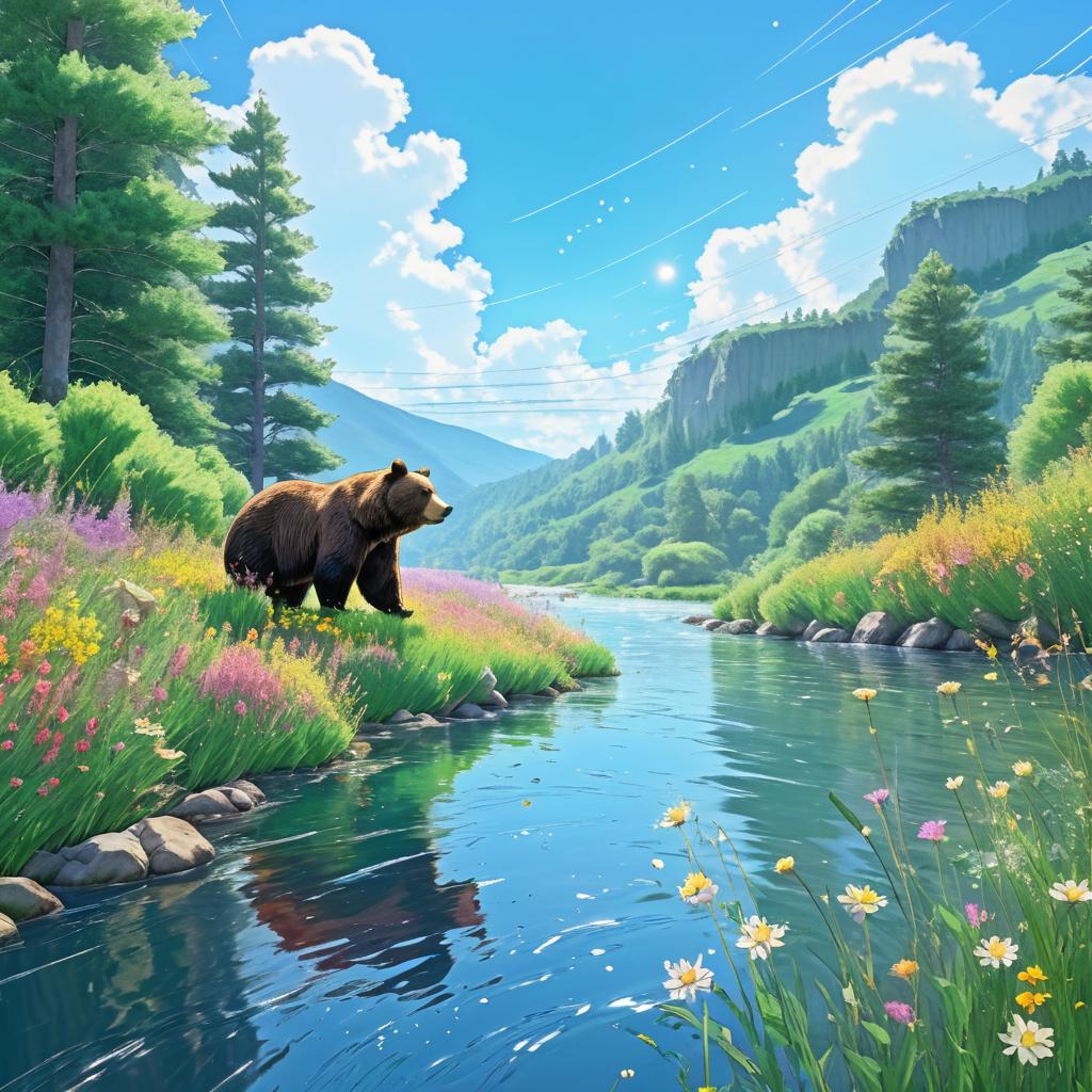 Bear Fishing in a Scenic Landscape