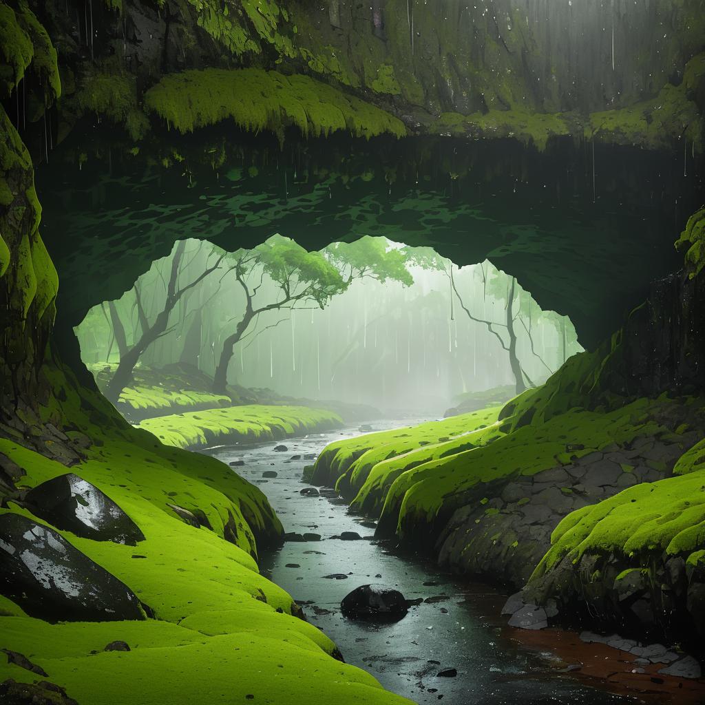 Serene Lava Tube Passage in Soft Light