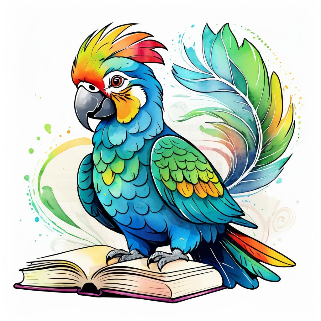 Whimsical Parrot Reading a Book