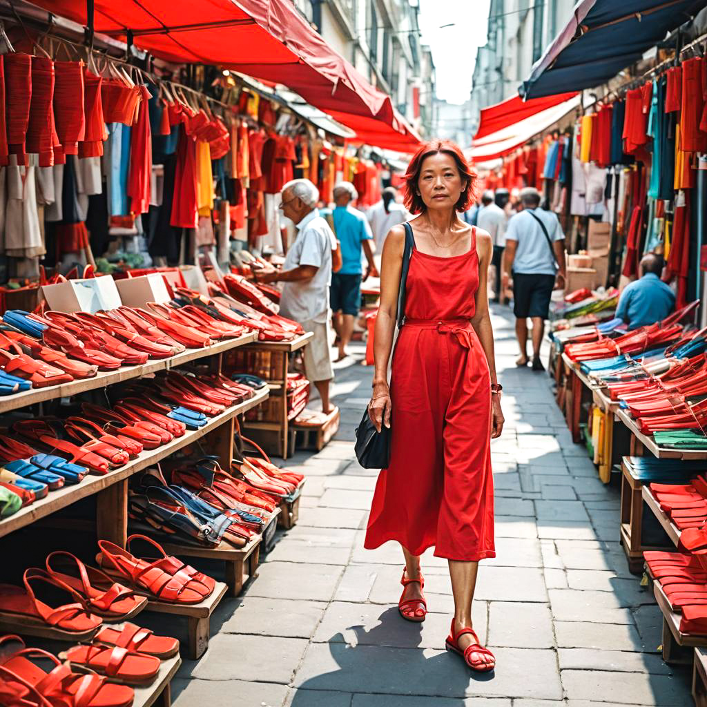 Vibrant Artist Strolling Through Market