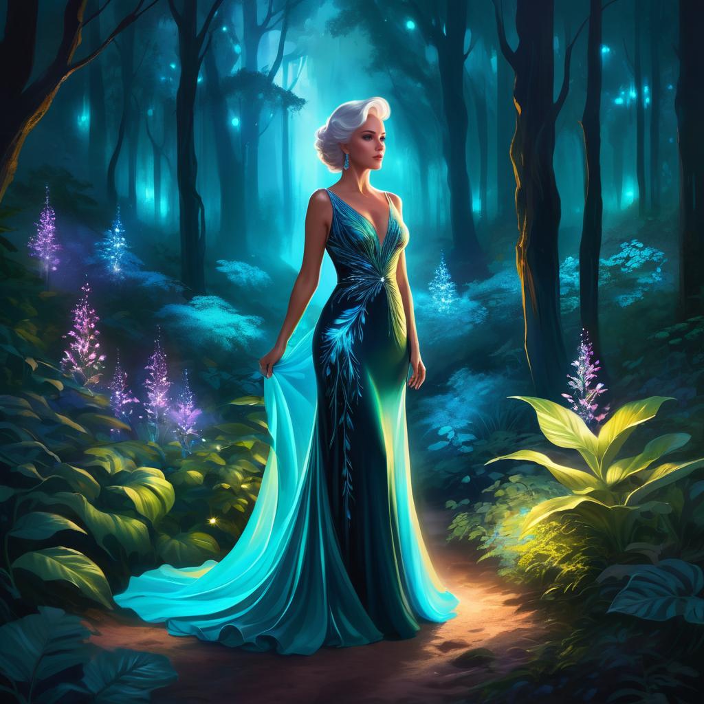 Glamorous Older Woman in Enchanted Forest