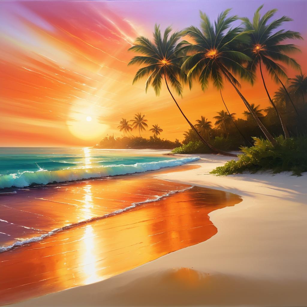 Serene Beach Sunset in Oil Painting