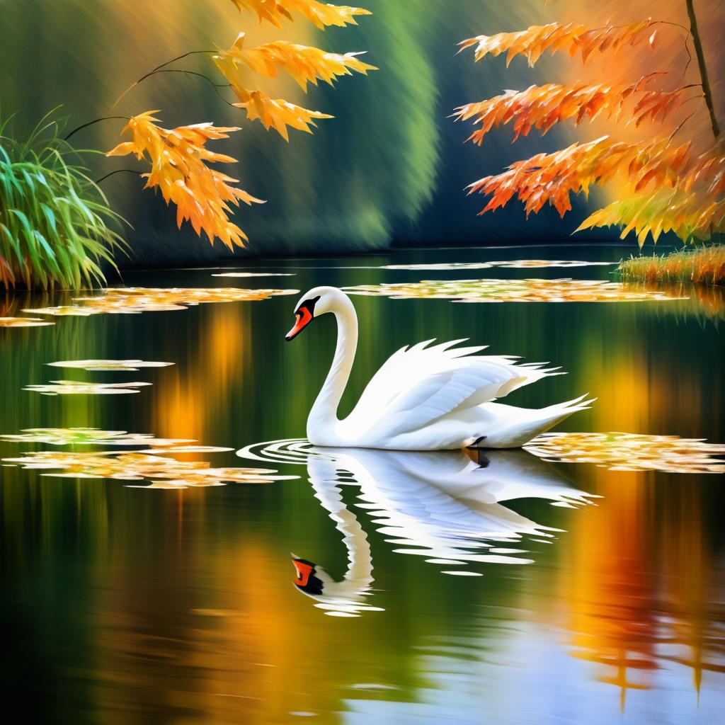 Impressionistic Swan on a Serene Lake