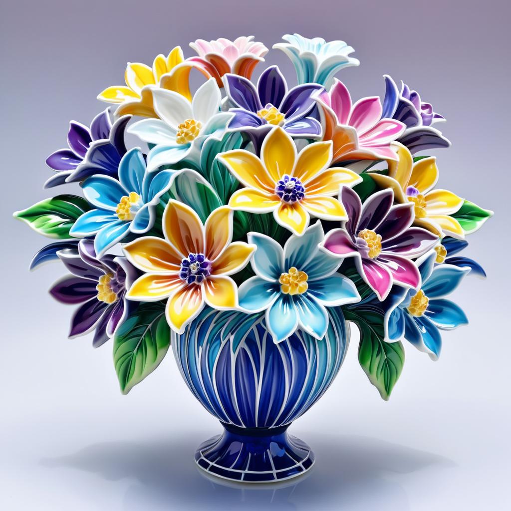 Hyperrealistic Porcelain Flower Bouquet Display