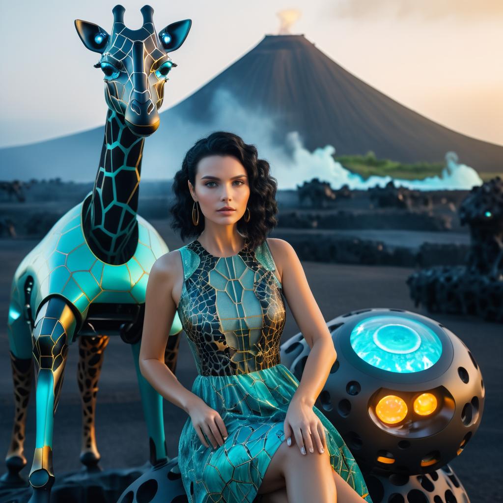 Cinematic Woman with Robotic Giraffe