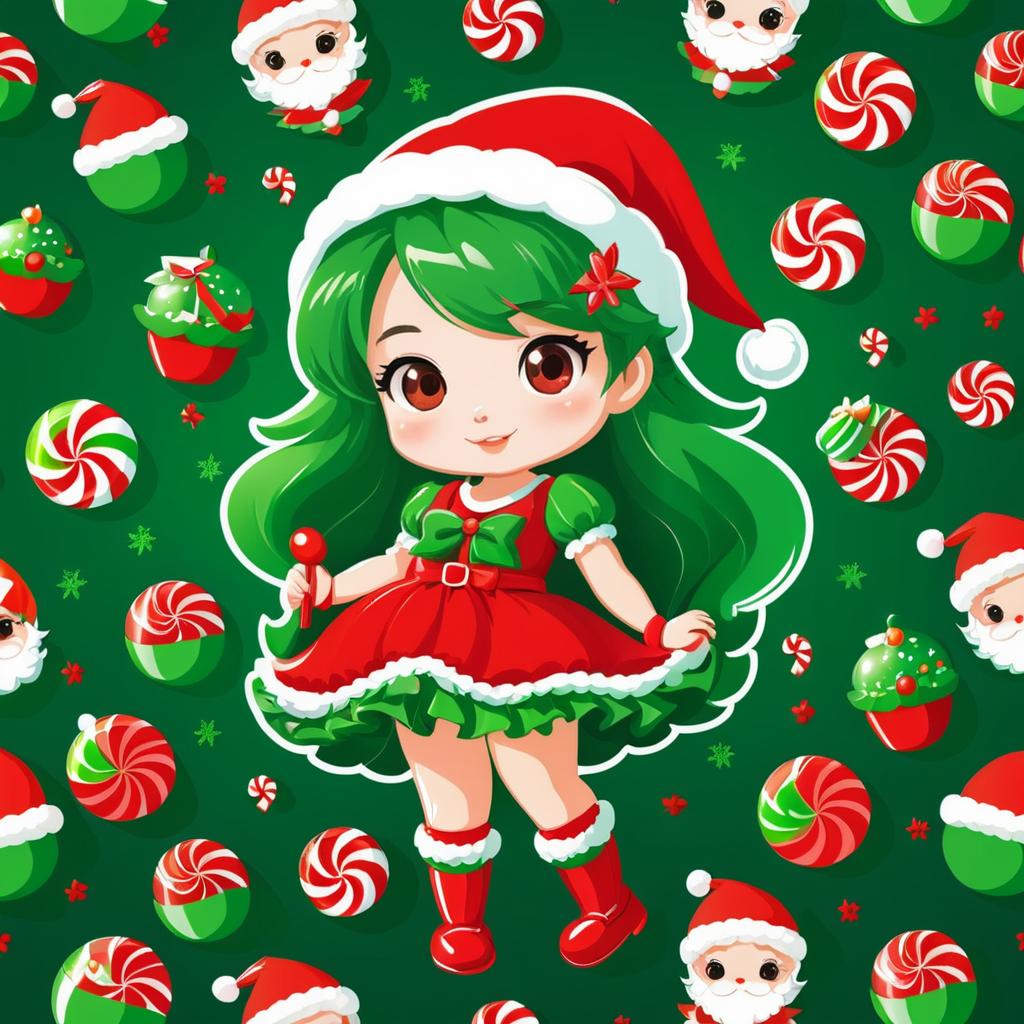 Chibi Santa Girl in Festive Colors