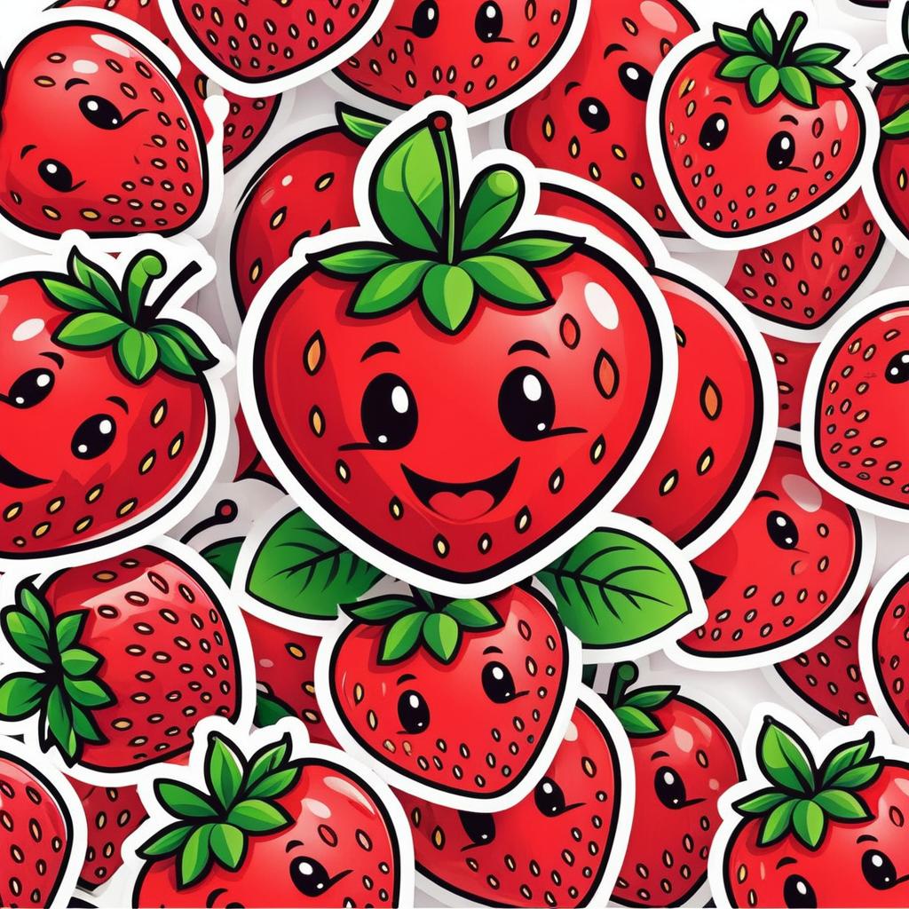 Cute Strawberry Cartoon Character Logo