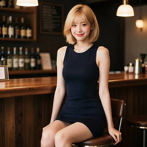 Realistic Blonde Woman Sitting at Bar