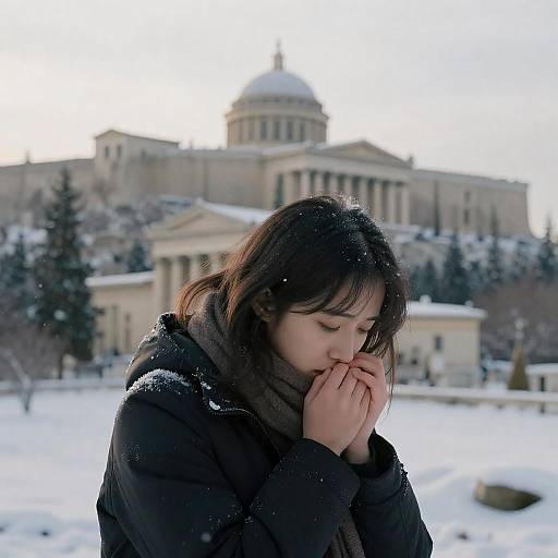 Snowbound Neoclassical Acropolis with Girl
