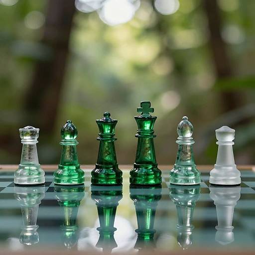 Emerald Glass Chess Pieces Scene