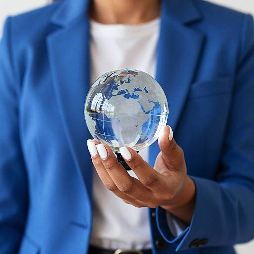 Person Holding Glass Globe with Blue Map