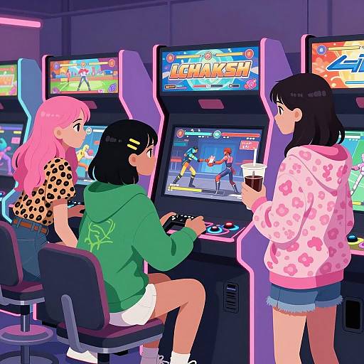 Teen Girls Playing Arcade Fighting Game