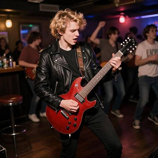 Passionate Guitarist in Vibrant Bar Scene