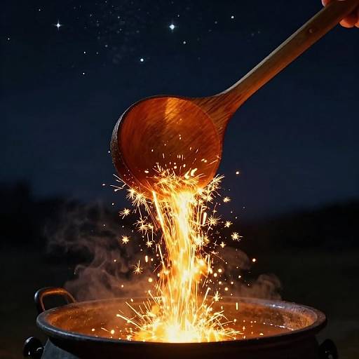 Celestial Cauldron with Glowing Sparks