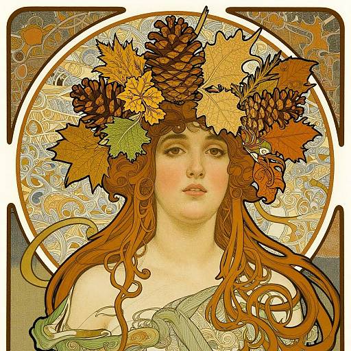 Art Nouveau Woman with Autumn Headpiece