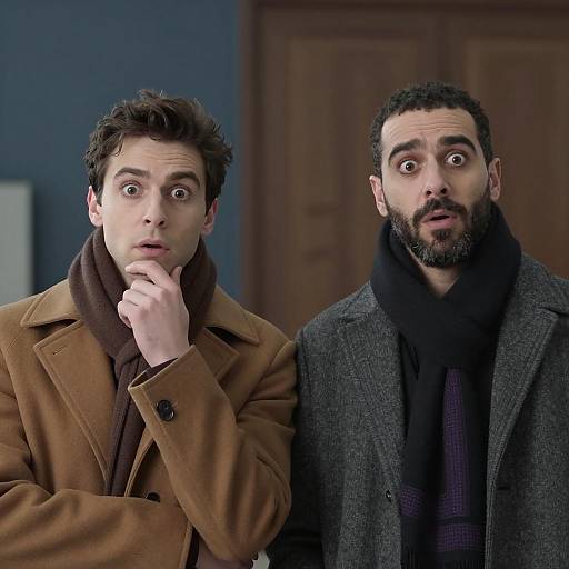 Surprised Men in Stylish Coats