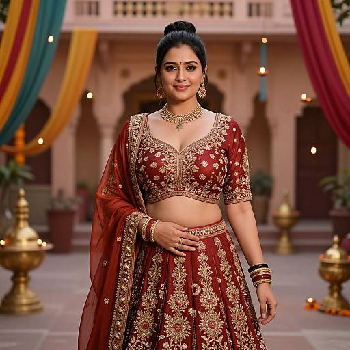 Confident Indian Woman in Festive Lehenga