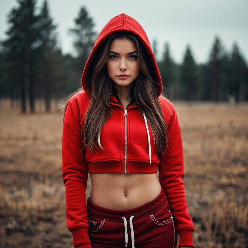 Woman in Red Hoodie and Pants Outdoors