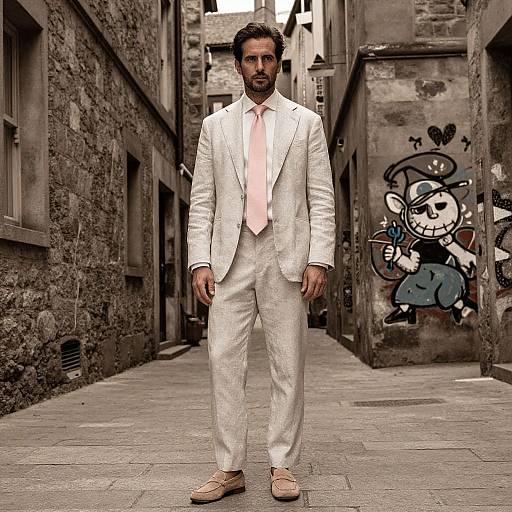 Man in Linen Suit Among Historic Streets
