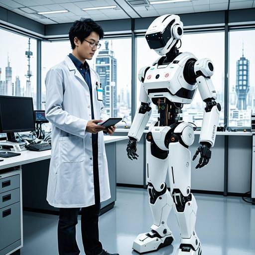 Robotics Engineer with Experimental Android in Futuristic Lab