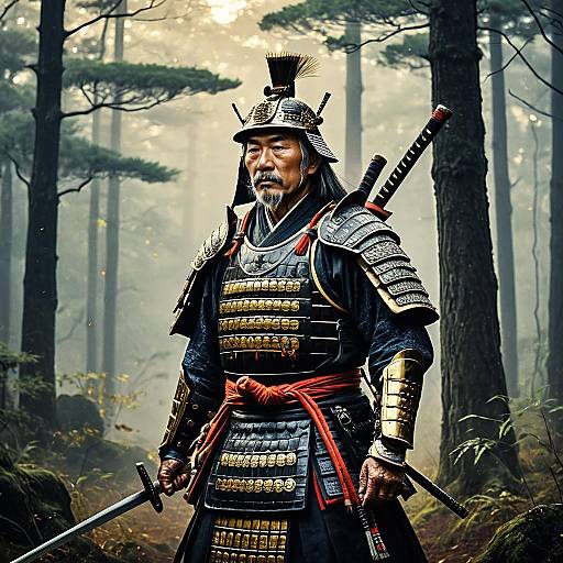 Elderly Samurai Warrior in Ceremonial Armor