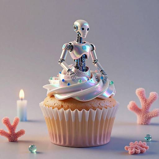 Pearlescent Cybernetic Cupcake Mer-Droid Closeup