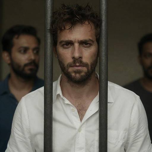 Intense Gaze Behind Iron Bars